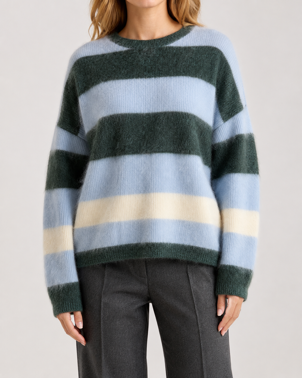 Forest & Sky Striped Cashmere Crewneck