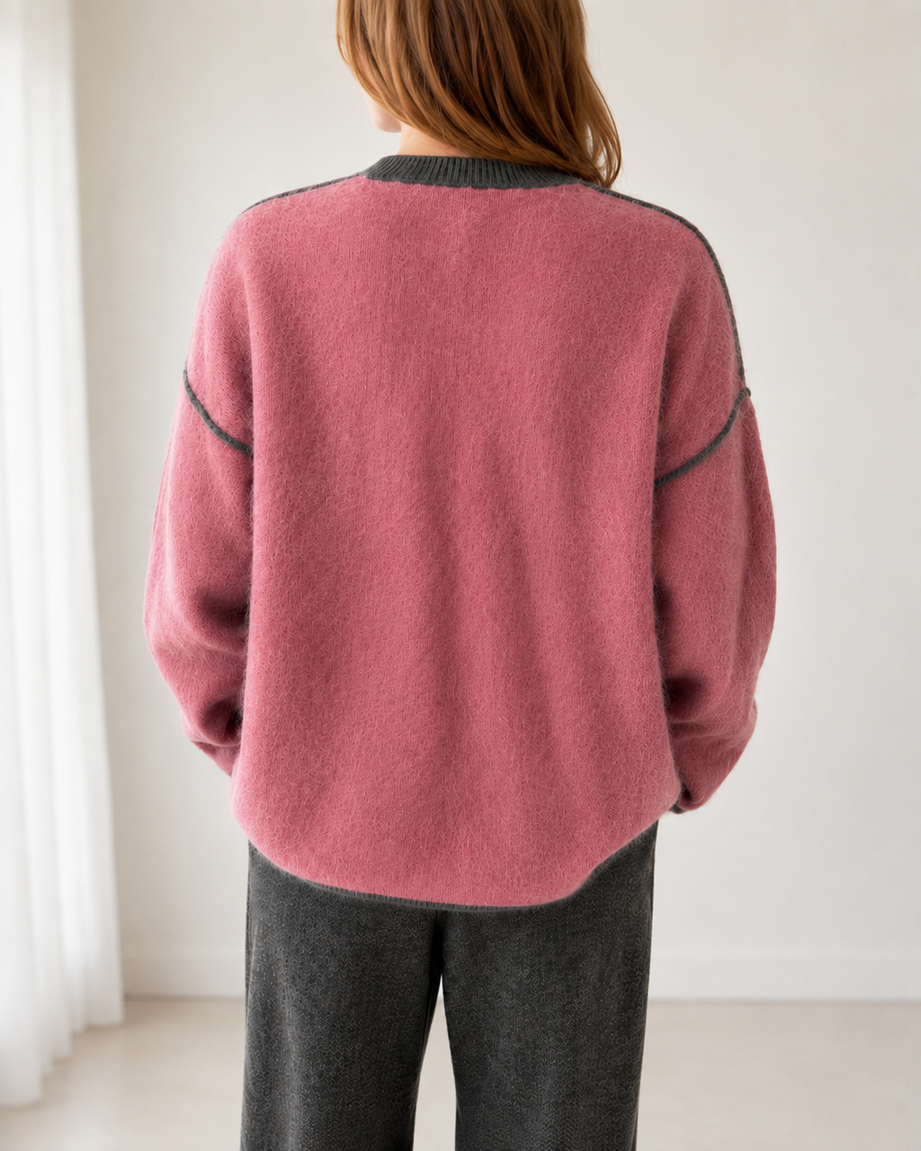Charcoal & Rose Reversible Cashmere Crewneck