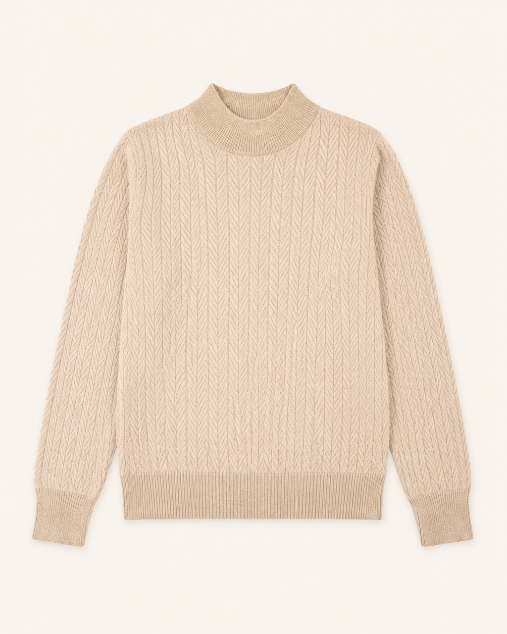 Champagne Ivory Textured Cashmere Mock Neck