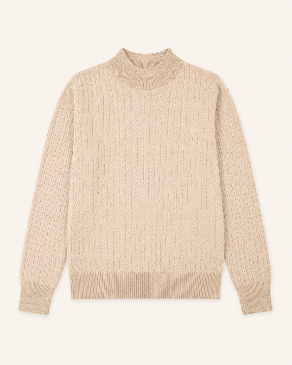 Champagne Ivory Textured Cashmere Mock Neck