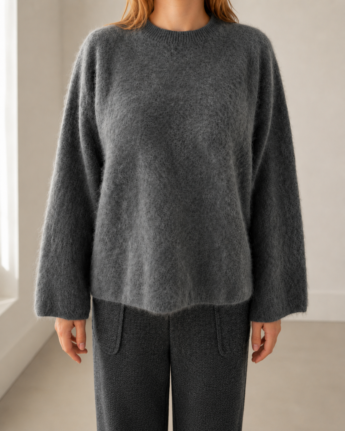 Charcoal & Rose Reversible Cashmere Crewneck