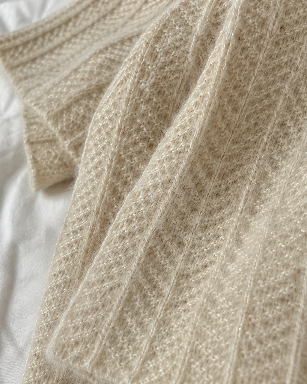 Champagne Ivory Textured Cashmere Mock Neck