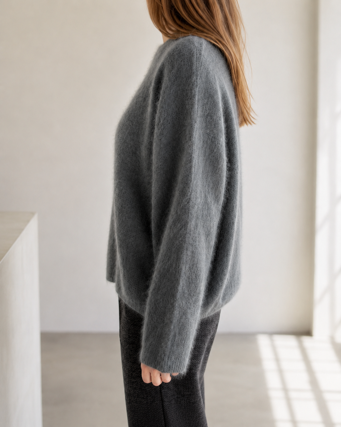 Charcoal & Rose Reversible Cashmere Crewneck