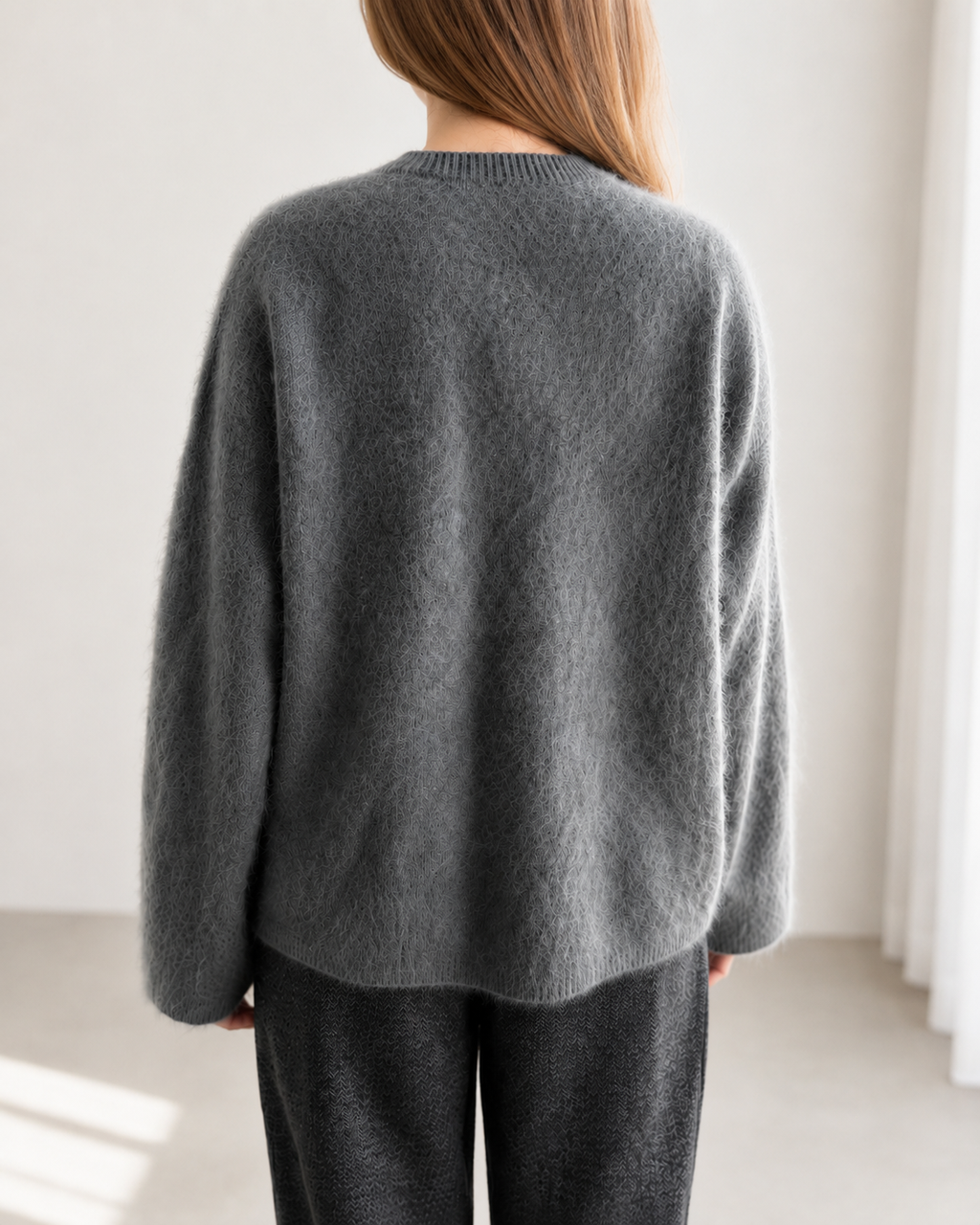 Charcoal & Rose Reversible Cashmere Crewneck