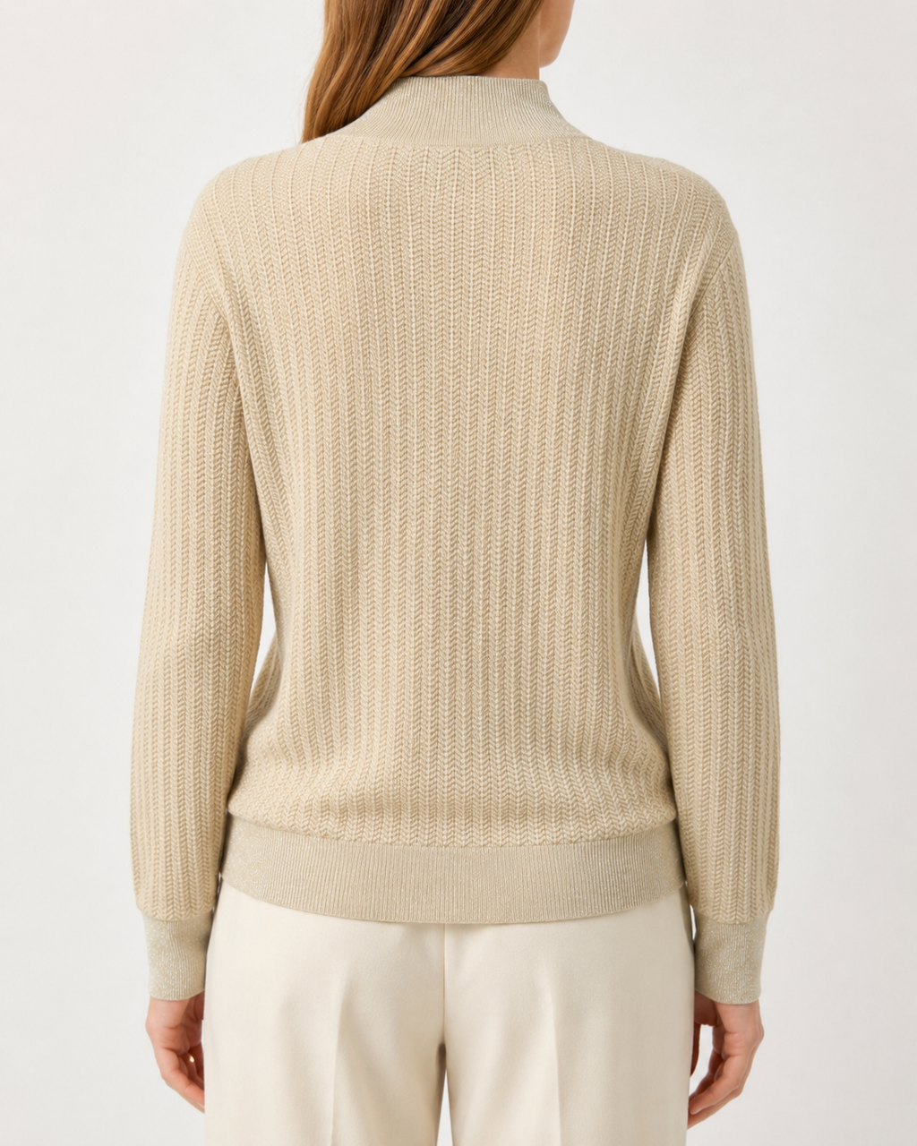 Champagne Ivory Textured Cashmere Mock Neck