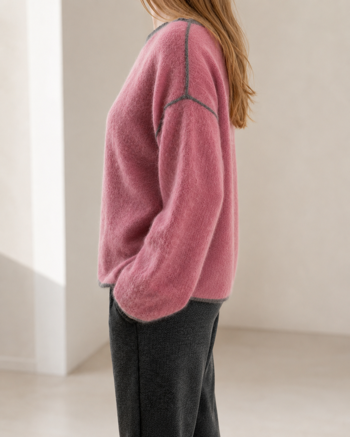 Charcoal & Rose Reversible Cashmere Crewneck