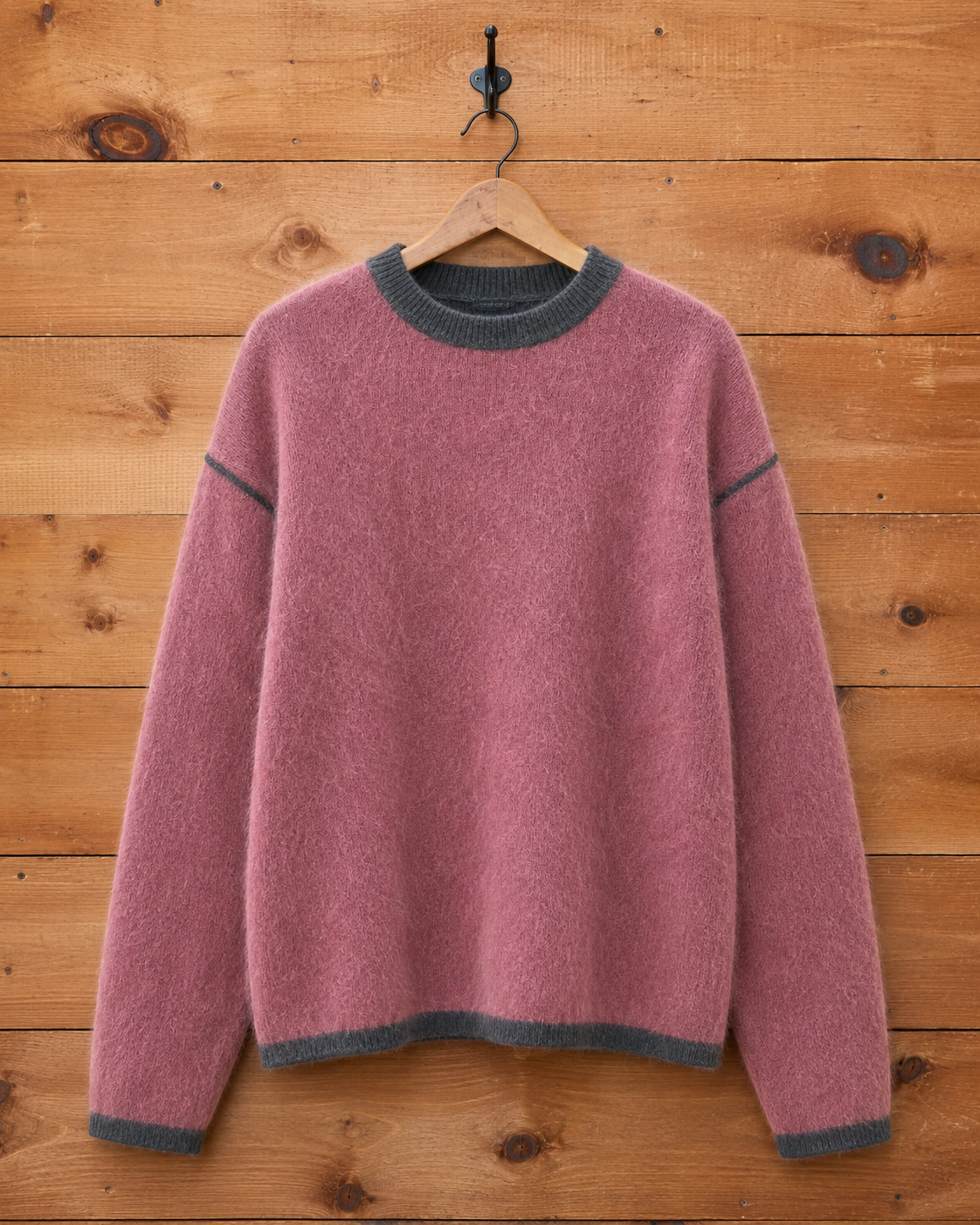 Charcoal & Rose Reversible Cashmere Crewneck