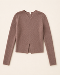 Rosewood Ribbed Cashmere Split-Hem Sweater