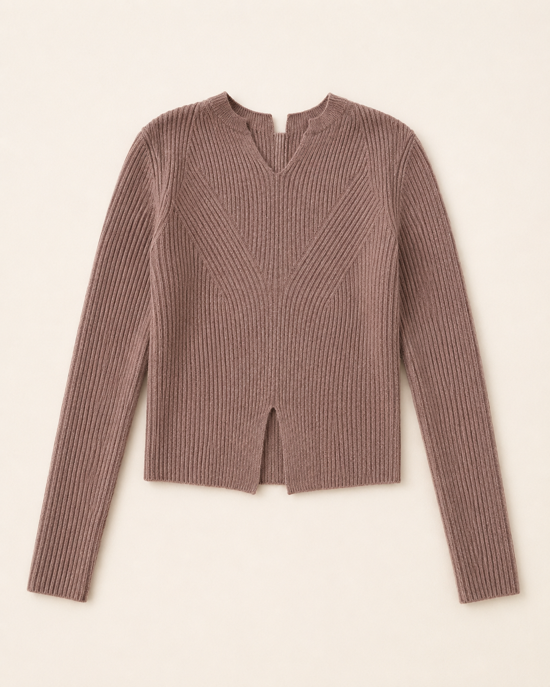 Rosewood Ribbed Cashmere Split-Hem Sweater